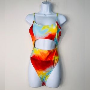 Colorful Tie Die Cutout Monokini Bathing Suit Size M
